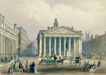 The Royal Exchange and the Bank of England, litografi af T. Picken, trykt af Day und Son., udgivet af Rudolph Ackerman, 1851
